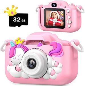 Upgrade Unicorn Kids Camera, Christmas Birthday Gifts for Girls Boys Age 3-12, 1080P HD Selfie Digital Video Camera for Toddlers, Cute Portable Little Girls Boys Gifts Toys for 3 4 5 6 7 8 9 Years Old