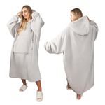 Sienna Extra Long Oversized Blanket Hoodie Wearable Throw with Pockets Sleeves Soft Sherpa Fleece Wearable Throw Giant Sweatshirt, Silver Grey