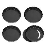 Xinzistar 4 Pack 12cm Tart Tins with Removable Loose Bottom, Non-Stick Mini Cake Tins Quiche Dishes Tart Pans, Round Egg Tart Mould for Baking Cheesecakes (Black)