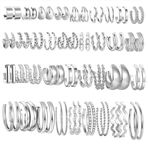 36 Pairs Gold Hoop Earrings Set for Women, Chunky Gold Earrings Multipack, Trendy Hypoallergenic Silver Hoop Earring Pack (Silver)