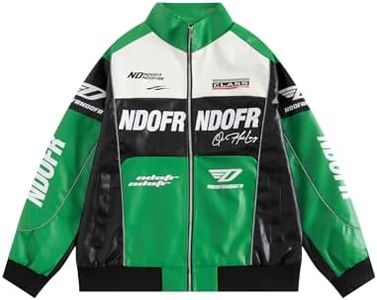 Vamtac Mens Bomber Jacket Oversized Faux Leather Jacket Y2k Casual Vintage Racing Motorcycle Coat Fall Winter 2025