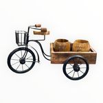 KESHA SPREE Wooden Serving Thela | Wrought Iron Serving Tray | Platters redaa Desi Look | Wooden Serving Cart with 3 Wheels | Vintage Rickshaw Style Design- LxBxH- 14.8 x 8.4 x 8..4 inches