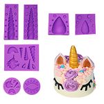 SINGOMON 5PCS Silicone Unicorn Molds Mini Unicorn Fondant Candy Making Molds Unicorn Horn Ears Eyelash Rainbow Shape Silicone Molds 3D Cake Topper Molds Fondant Chocolate Candy Cookie Baking Molds for DIY Unicorn Theme Cupcake Birthday Party Cake Decoration(Purple)