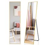 RELAX4LIFE Full Length Mirror, 160x40cm Free Standing Floor Mirror with EVA Buffer Pad, Wall Mounted Hanging Mirror for Bedroom Living Room (Gold)