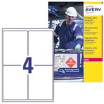 Avery B7169-50 (99 x 139mm) Extra Strong Adhesive, Ultra Heavy Duty Industrial Waterproof GHS Labels, 4 Labels Per A4 Sheet