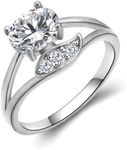 women Engagement Wedding Ring，S925 Sterling Silver 1 Carat High-Carbon Diamond Engagement Rings for Women ， Wedding Ring, or Women's Ring Set , 14K white gold plated Ring Unique promise ring for her (silver-leaf, 8)