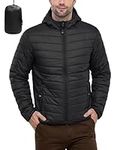 33,000ft Lightweight Waterproof Puffer Jacket Men's Packable Insulated Winter Jacket with Hood Windproof Mens Quilted Coat for Hiking, Travelling Black L