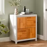 Bme Madia Accent Cabinet, Trendy Fluted Pattern Entryway Table with Storage with Convenient Soft-Close Doors, Solid Acacia Wood Frame with Adjustable Shelf and Legs, Fully Assembled