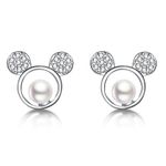 SLUYNZ 925 Sterling Silver Sparkling CZ Mouse Studs Earrings for Women Teens Pearl Earrings Studs