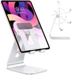 OMOTON T2 Desktop Stand Holder Compatible with iPad Pro/Air/Mini,Adjustable Tablet Stand for Desk, Upgraded Cell Phone Stand with Longer Arms,New iPhone,Silver