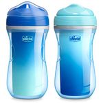 Chicco Double-Wall Insulated Sippy Cup with Bite-Proof Rim Spout and Spill-Free Lid 9oz.| Top-Rack Dishwasher Safe | Easy to Hold Ergonomic Indents | Blue/Teal Ombre, 2pk | 12+ Months