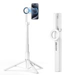UBeesize Magnetic Tripod for iPhone with Remote, 64’’ Extendable Phone Stand for Video Recording/Vlogging, N52 Strong Holder for iPhone 12-15/Android, Portable Travel Selfie Stick Tripod(White)