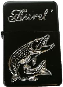 patrickgravure Briquet tempête gravé , personnalisé Brochet ,pêche aux carnassiers +Votre prénom Noir