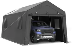 UDPATIO 10x20 FT Carport Heavy Duty, Peak Roof Portable Garage Waterproof Anti-Snow UV-Resistant Car Port with Roll-up Doors Galvanized Steel Tube Frame Storage for Vehicle Truck Boat, Black
