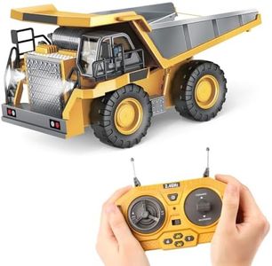 PREPOP Kids' RC Dump Truck Toy - Remote Control Construction Truck with Metal Bed, Lights & Sounds, for Boys Ages 6-10 Years and Up