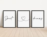 Sweet Dreams Set Of 3 Prints - Minimalistic Bedroom Wall Art - A5 A4 A3 Unframed Black And White Typography Print Picture Poster Home Décor