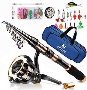 BNTTEAM caña de Pescar telescópica Juego Combinado de Carrete 99% Fibra de Carbono Giratorio Bolsa de señuelos de línea Agua de Mar, Agua Dulce (T1-Kits Completos, 3.0M/118in/9.84ft)