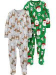 Simple Joys by Carter's Kids Little Holiday Loose-Fit Fleece Footed Pajamas, Grey Heather/Green, Reindeer/Santa, 6