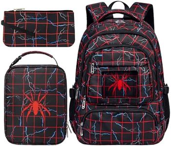 AYoXin Kids Backpack Boys Lunch Box for Age 6-8 8-10 10-12School Bag for Middle High School Primary Preppy Bookbag Red Lightning