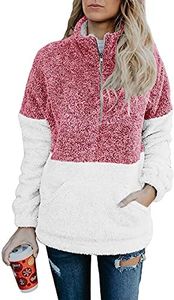 BTFBM Women Sherpa Pullover Quarter Zip Long Sleeve Fluffy Soft Christmas Fleece Jackets Sweaters Sweatshirts Hoodies Coat (Red, Large)