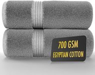 ALSAP Grey Bath Towels Set Of 2 (130x70cm) – 700 GSM Super Absorbent Egyptian Cotton Bath Sheets – Hotel Quality Quick Dry Bathroom Towels for Home, Spa, Gym, Beach & Swimming Pool
