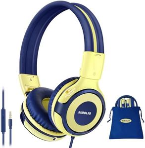 Portable Kids Headphones with Hearing Protection,Kids Headphone for Boys,Girls, Wired Headphone with Detachable Cable for School, Car, Airplane 4-Yellow (1Pack)