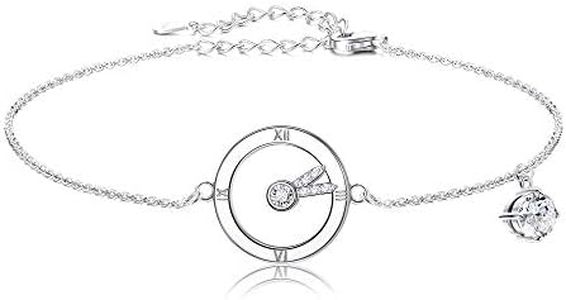 Sllaiss 925 Sterling Silver Eternity Valentines Bracelet for Women White Gold Plated Cubic Zirconia Clock Bracelet Valentines Day Jewelry Gift for (Silver Tone)