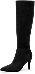 Easyfox Black Suede Tall Knee High Boots Women Pointed Toe Long Boots Stiletto Heel Size 9.5