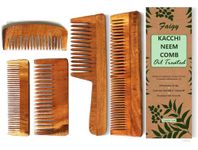 Faigy Kacchi Neem Neem Wooden Comb Set for Women & Men | Wooden combs combo Hair Comb Set | Kachi neem comb for Women for Hair Growth | Dandruff remover comb Neem Wood Kangi for Hair Growth, Detangling & Hair fall control (Pack of 5)