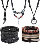 Sanfenly Mens Leather Necklace Brac