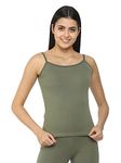 SHYYGL Women Cotton Spandex Camisoles slips solid color stretchable with adjustable straps Model 916 (Pack of 1) Olive