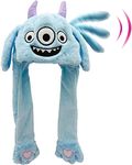 Kiditos Plush Monster Hat, Ear Moving Jumping Hat, Funny LED Glowing Headwear Bunny Hat Cap for Women Girls, Blue