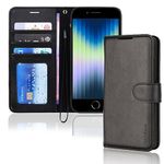 TECHGEAR iPhone SE 2022 5G / 2020, iPhone 8/7/6 Leather Wallet Case, Flip Case Cover, Card Holder, Stand, Wrist Strap - Black PU Leather, Magnetic Closure for iPhone SE 3 / SE 2 / iPhone 8 7 6 6s 4.7"