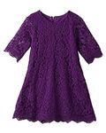 APRIL GIRL Flower Girl Dress, Lace Dress 3/4 Sleeve Dress, Purple, 14-16 Years