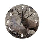 BYRON HOYLE Wall Clock Stag Wild Animal Deer Wooden Wall Clock Battery Operated Farmhouse Clocks Wall Decor Home Decor for Living Room Kitchen Home Bathroom Bedroom 10 Inch