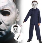 Michael Costume Props Set for Kids, Jumpsuit with Myers Mask and Knife, Halloween Killer Cosplay for Kids-S