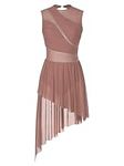 CHICTRY Women's Lyrical Dance Costume High Low Rhinestone Modern Contemporary Dance Dress Dusty Pink M