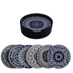 Clawcrafts Mandala Design Coasters with Tray Coaster Set Fit for Tea Cups Coffee Mugs Glasses | Home Decor | Set of 6 Durable and Long Lasting Premium Finish Mandala (Blue Coasters)