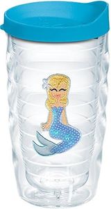 Tervis 1280548 Blue Sequins Mermaid Insulated Tumbler with Emblem and Turquoise Lid, 10oz Wavy, Clear