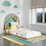 P'kolino Casita House Twin Floor Bed - Montessori Inspired - Solid FSC Certified Solid Wood Floor Bed - Natural Wood