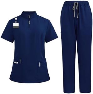 Scrubs for Women Set V-Neck Stretch Fit Scrub Top & Jogger 2025 Pants Multi Pocket Medical Nurse Uniforms Set Ladies White Black Blue S M L XL XXL 3XL with Big Pocket