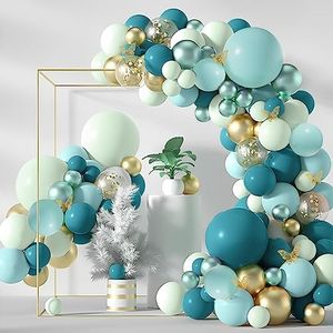 Teal Balloons Arch Kit DIY Balloon Arch Garland Kit with Double-Stuffed Teal Balloons Gold Butterfly Blue Balloons Arch Kit for Birthday Wedding Bridal Baby Shower Communion Party Decorations