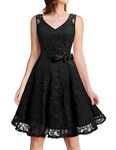 Dressystar Cocktail Dress Floral Lace Short Bridesmaid Party Prom Dress for Women Black L