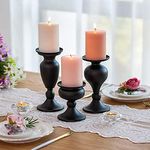 A Piece of Wood Black Candle Holders Mango Wood Candle Holders Candles Pillar for Home in Living Room,Bedroom,Dining Table Centerpiece Set of 3 Candlestick Holder