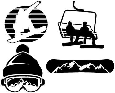 Snowboarding Decal 4 Pack: Snowboard Mountain, Goggles Beanie, Chairlift, Silhouette (Small ~3.5", Black)
