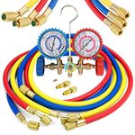 LIYYOO Air Conditioning Refrigerant Charging Hoses with Diagnostic Manifold Gauge Set and 2 Quick Coupler for R410A R22 R404 Refrigerant Charging,1/4" Thread Hose Set 60" Red/Yellow/Blue (3pcs)