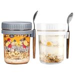 Overnight Oats Jars, Overnight Oats Container with Lid and Spoon, 10 oz Glass Mason Overnight Oats Jars with Measurement Marks, Large Capacity Airtight Jars for Milk, Cereal, Fruit (White And Grey)