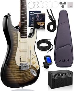 AKLOT Beginner Electric Guitar Kit: 10W Amp, Coil-Split HSS Pickups, Lesson Book, Roasted Maple Neck, Gig Bag, Tuner, Strap, Picks, Stryde Obsidian Black