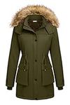 Beyove Women's Winter Thicken Coat Pockets Warm Hooded Jacket Waistline with Drawstring, Army Green Large