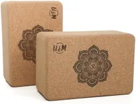 U&M Cork Yoga Blocks 2 Pack Set,Natural Cork High Density 9"x6"x4" Yoga Blocks Odor-Resistant Non-Slip for Yoga, General Fitness, Pilates, Stretching and Toning